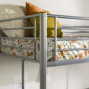 Walker Edison Silver Metal Twin over Loft Bunk Bed Twin Size Bedframe with Ladder Computer Gaming Desk