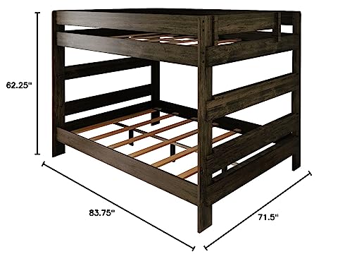 Max & Lily Bunk Bed, Queen-Over-Queen Bed Frame for Kids, Solid Wood Bunk Bed for Kids, No Box Spring Needed, Barnwood Brown