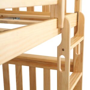 Max & Lily Bunk Bed Twin over Twin, Solid Wood Bunk Bed Frame with Ladder for Kids, 14" Safety Guardrails, Easy Assembly, No Box Spring Needed, Natural