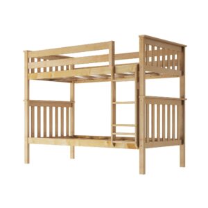 Max & Lily Bunk Bed Twin over Twin, Solid Wood Bunk Bed Frame with Ladder for Kids, 14" Safety Guardrails, Easy Assembly, No Box Spring Needed, Natural