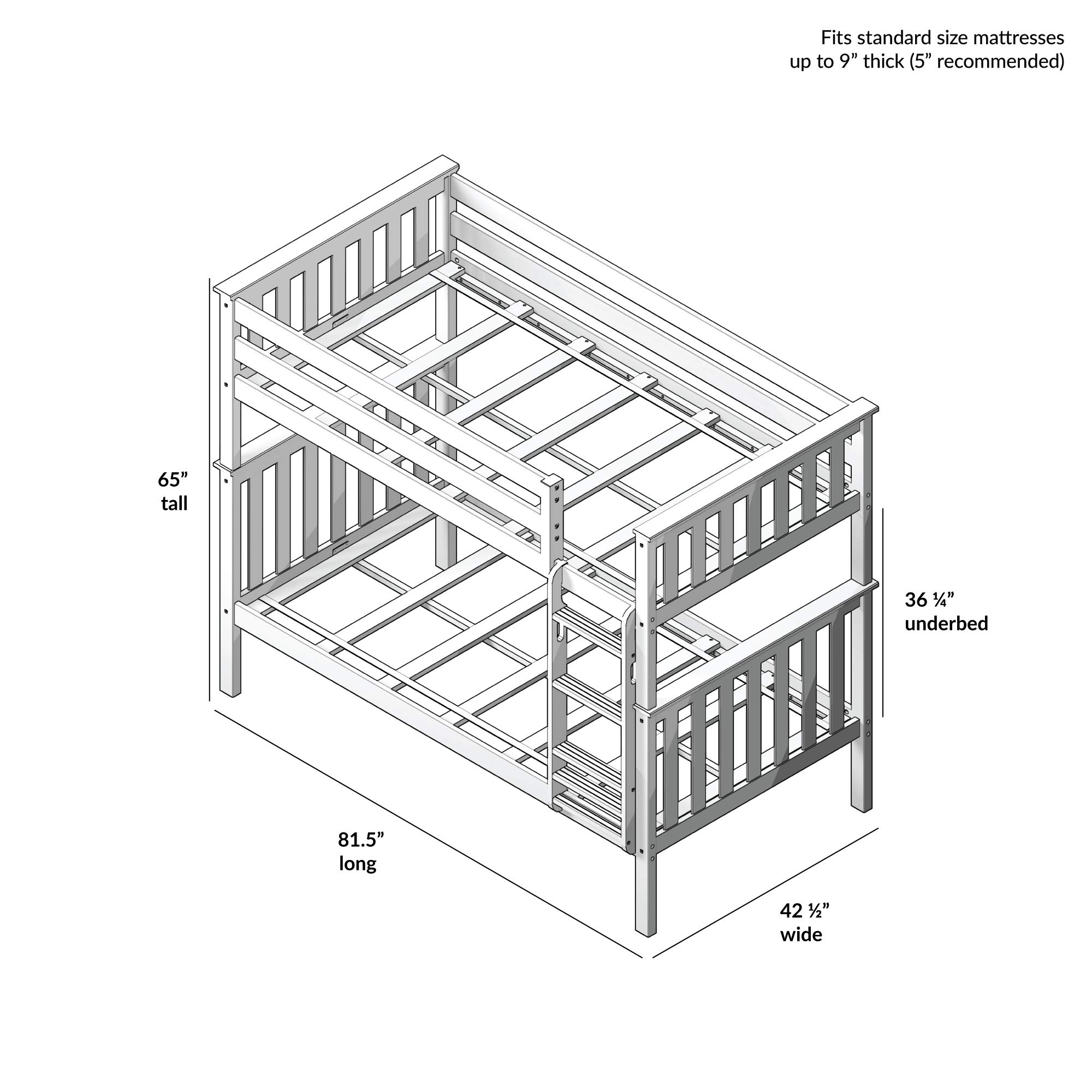 Max & Lily Bunk Bed Twin over Twin, Solid Wood Bunk Bed Frame with Ladder for Kids, 14" Safety Guardrails, Easy Assembly, No Box Spring Needed, Natural