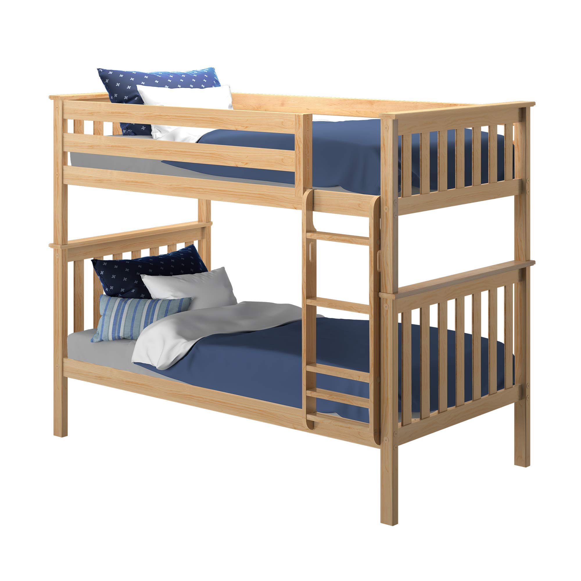 Max & Lily Bunk Bed Twin over Twin, Solid Wood Bunk Bed Frame with Ladder for Kids, 14" Safety Guardrails, Easy Assembly, No Box Spring Needed, Natural