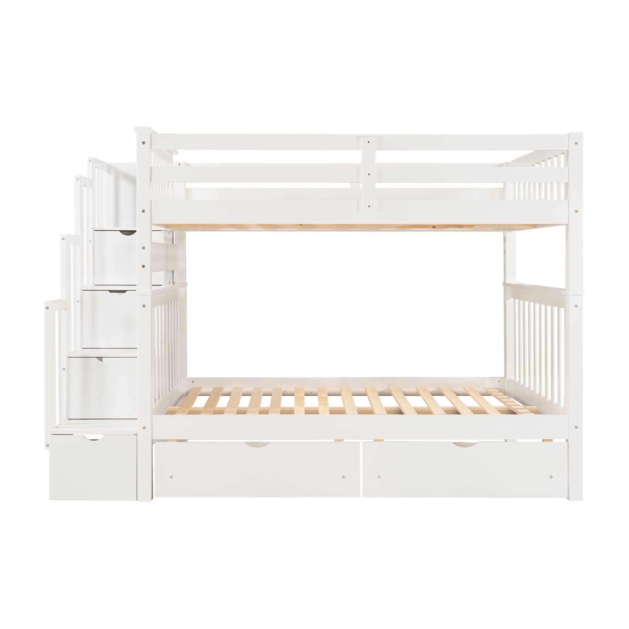 Harper & Bright Designs Full Over Full Bunk Bed with Stairs, Wooden Bunk Bed with Storage Drawers, for Kids Teens Adults - White