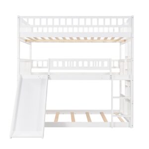 Triple Bunk Bed with Slide, Full Over Full Over Full Bunk Bed Convertible Triple Beds for Kids/Teens/Adults, White