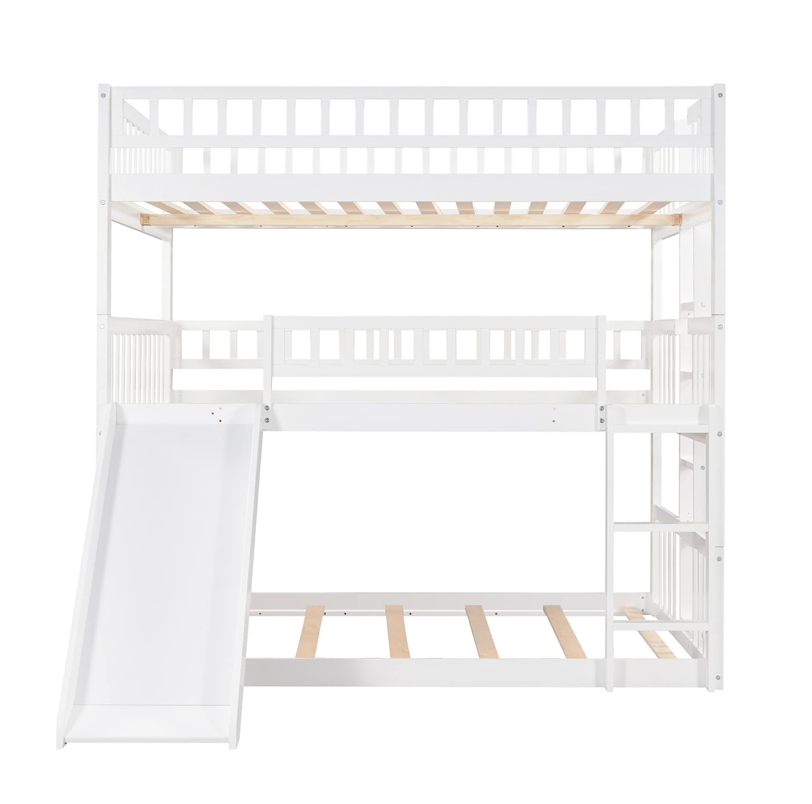 Triple Bunk Bed with Slide, Full Over Full Over Full Bunk Bed Convertible Triple Beds for Kids/Teens/Adults, White