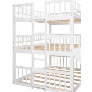 Triple Bunk Bed with Slide, Full Over Full Over Full Bunk Bed Convertible Triple Beds for Kids/Teens/Adults, White