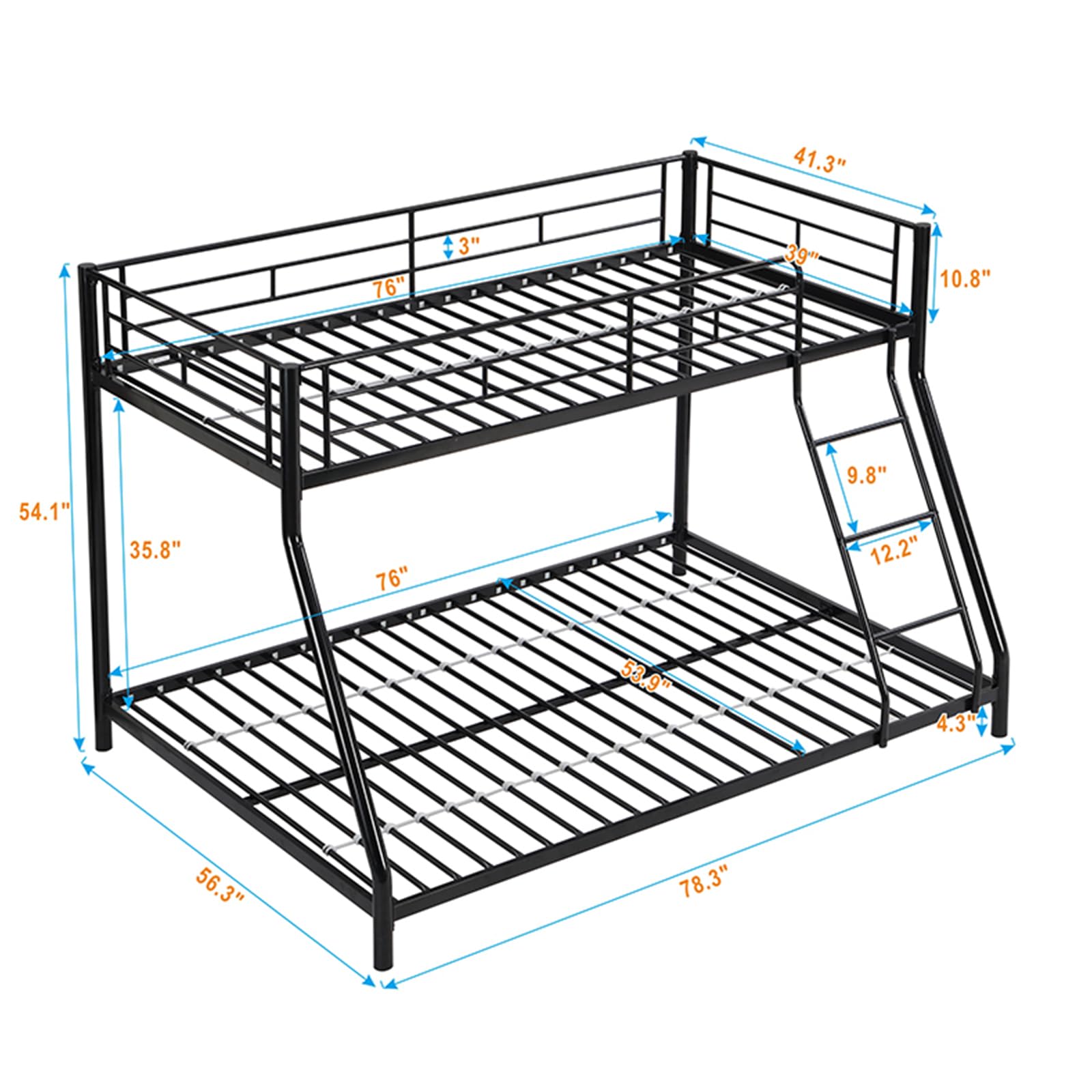 Neylory Metal Bunk Bed Twin Over Full Heavy Duty Bunk Beds with Guardrails and Built-in Ladders Industrial Steel Bunkbed Frame for Boy Girl Kid Teens(Full over Twin)