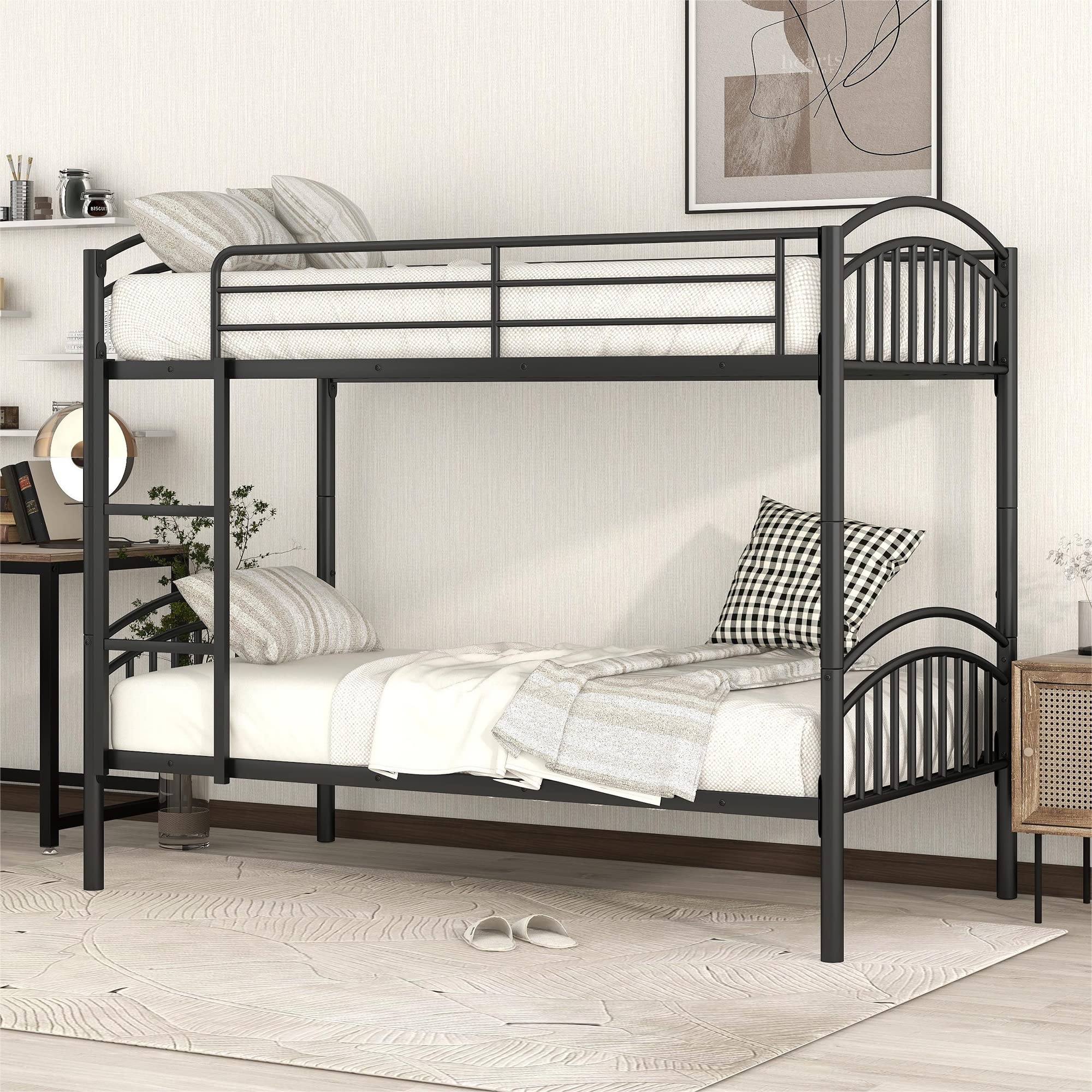 Twin Over Twin Metal Bunk Beds, Convertible Bunk Bed Divided into Two Beds for Kids Boys Girls Teens,Black