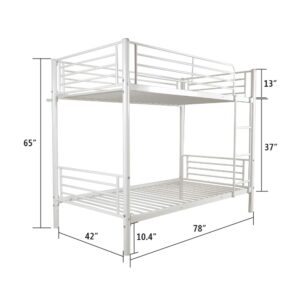 Karl home Bunk Bed Twin Over Twin, Metal Bunk Bed with Built-in Ladder and Safety Guardrail, Space-Saving Twin Bunk Beds for Kids, Teens & Adults, No Box Spring Needed, White