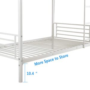 Karl home Bunk Bed Twin Over Twin, Metal Bunk Bed with Built-in Ladder and Safety Guardrail, Space-Saving Twin Bunk Beds for Kids, Teens & Adults, No Box Spring Needed, White