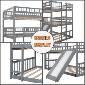 Harper & Bright Designs Triple Bunk Beds with Slide ，Wooden Bunk beds Full Over Full Over Full ，Floor Triple Bunk Bed with Ladder & Guardrails for Kids/Teens/Adults,Can be Convertible to 3 Beds,Gray