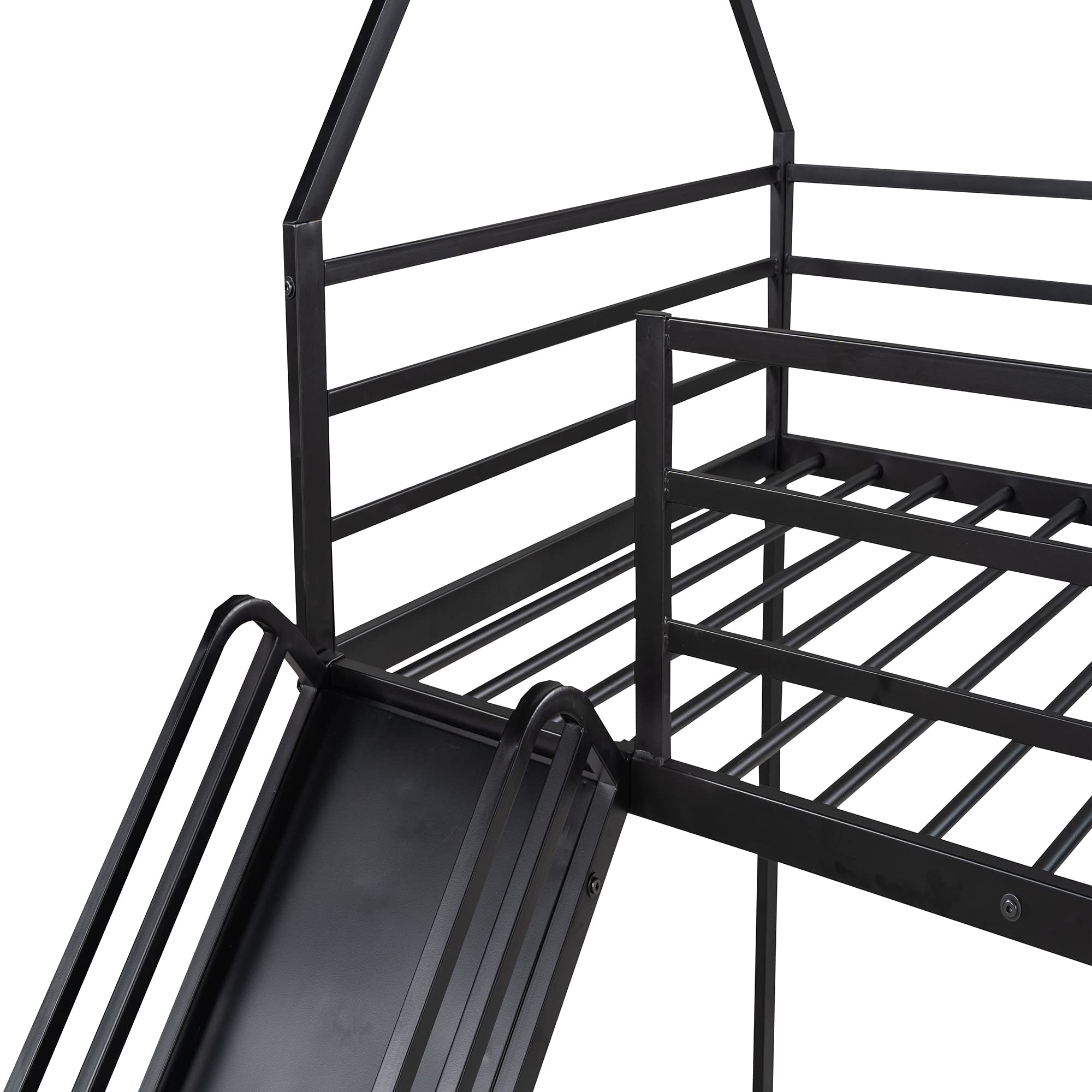 Harper & Bright Designs Twin over Twin House Bunk Bed with Slide and Ladder, Metal Low Bunk Bed Frame for Kids Girls Boys - Black