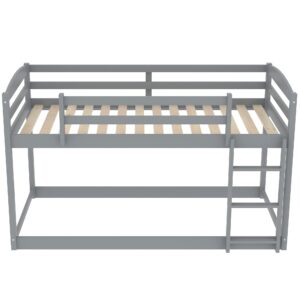 Harper & Bright Designs Low Bunk Bed Twin Over Twin, Wood Twin Bunk Bed Frame with Ladder and Guardrails, Kids Low Bunk Beds for Kids, Toddlers, Teens No Box Spring Needed (Gray)