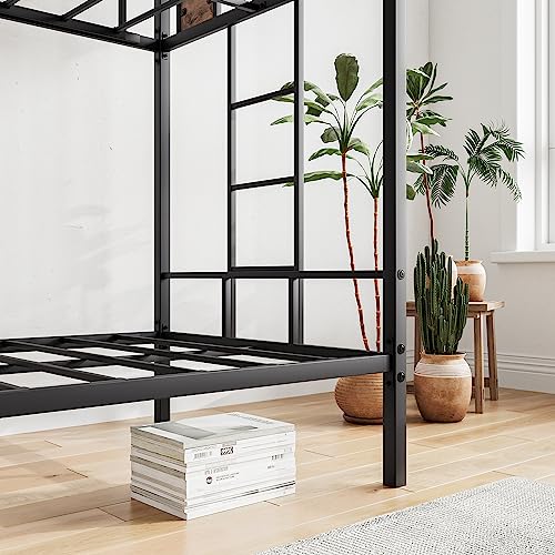 VECOCHO Metal Bunk Bed Twin Over Twin with 2- Side Ladder and Full-Length Guardrail，Space-Saving Design/No Box Spring Needed/Noise Free,Black & Vintage Brown