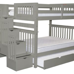 Bedz King Stairway Bunk Beds Full over Full with 4 Drawers in the Steps and a Twin Trundle, Gray