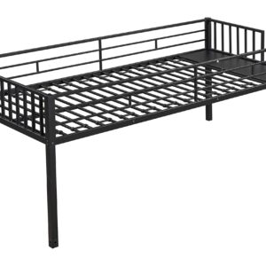 Metal Triple Bunk Bed for 3 People, Can Be Separated into 3 Twin Beds, Twin Over Twin & Twin Bunk Bed with Guardrails for Kids, Teens, Adults (Black)