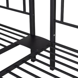 Metal Triple Bunk Bed for 3 People, Can Be Separated into 3 Twin Beds, Twin Over Twin & Twin Bunk Bed with Guardrails for Kids, Teens, Adults (Black)