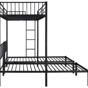 Metal Triple Bunk Bed for 3 People, Can Be Separated into 3 Twin Beds, Twin Over Twin & Twin Bunk Bed with Guardrails for Kids, Teens, Adults (Black)