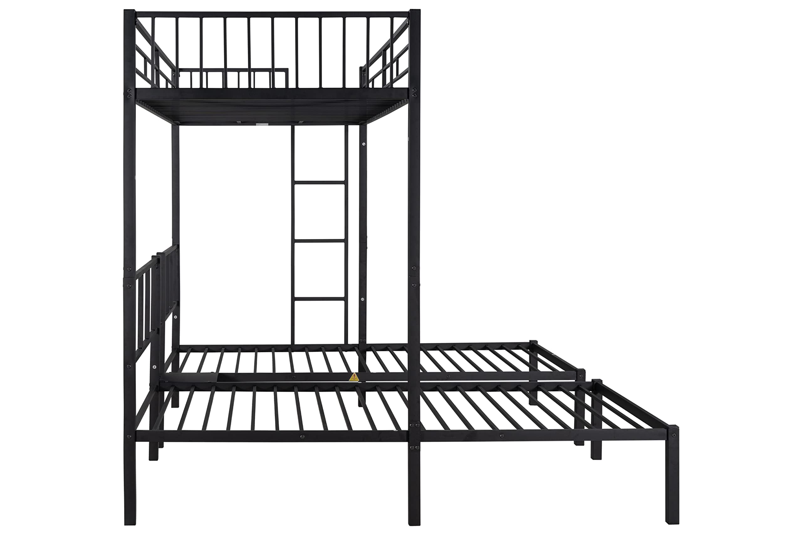 Metal Triple Bunk Bed for 3 People, Can Be Separated into 3 Twin Beds, Twin Over Twin & Twin Bunk Bed with Guardrails for Kids, Teens, Adults (Black)