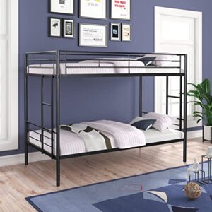 merax metal twin over twin bunk bed with 2 side ladders,made of heavy duty steel, for kids teens adults(black)