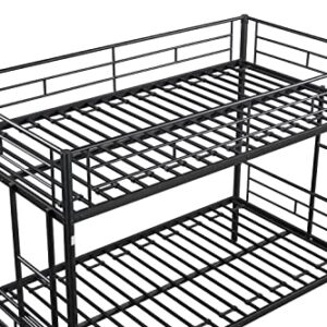 Merax Metal Twin Over Twin Bunk Bed with 2 Side Ladders,Made of Heavy Duty Steel, for Kids Teens Adults(Black)