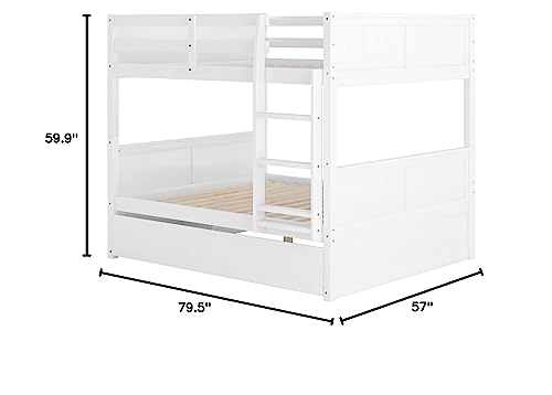 Merax Full Over Full Bunk Bed with Trundle,Wooden Trundle Bed Frame with Ladder Safety Guardrail,Convertible to 2 Platform Beds for Kids Teens,White