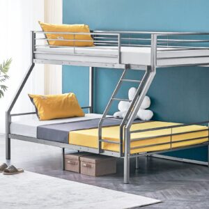 Bonnlo Bunk Beds Twin over Full Size with Flat Rung Steps, Heavy Duty Bunk Beds for Kids/Teens/Adults,13 inches Reinforced Guardrail, Gray