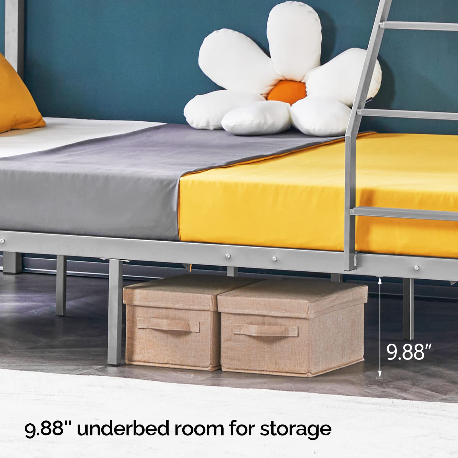 Bonnlo Bunk Beds Twin over Full Size with Flat Rung Steps, Heavy Duty Bunk Beds for Kids/Teens/Adults,13 inches Reinforced Guardrail, Gray