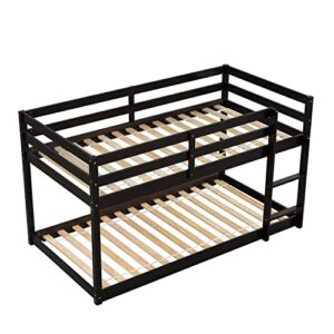 HomSof Twin Floor Bunk Bed, Twin Over Twin, Espresso