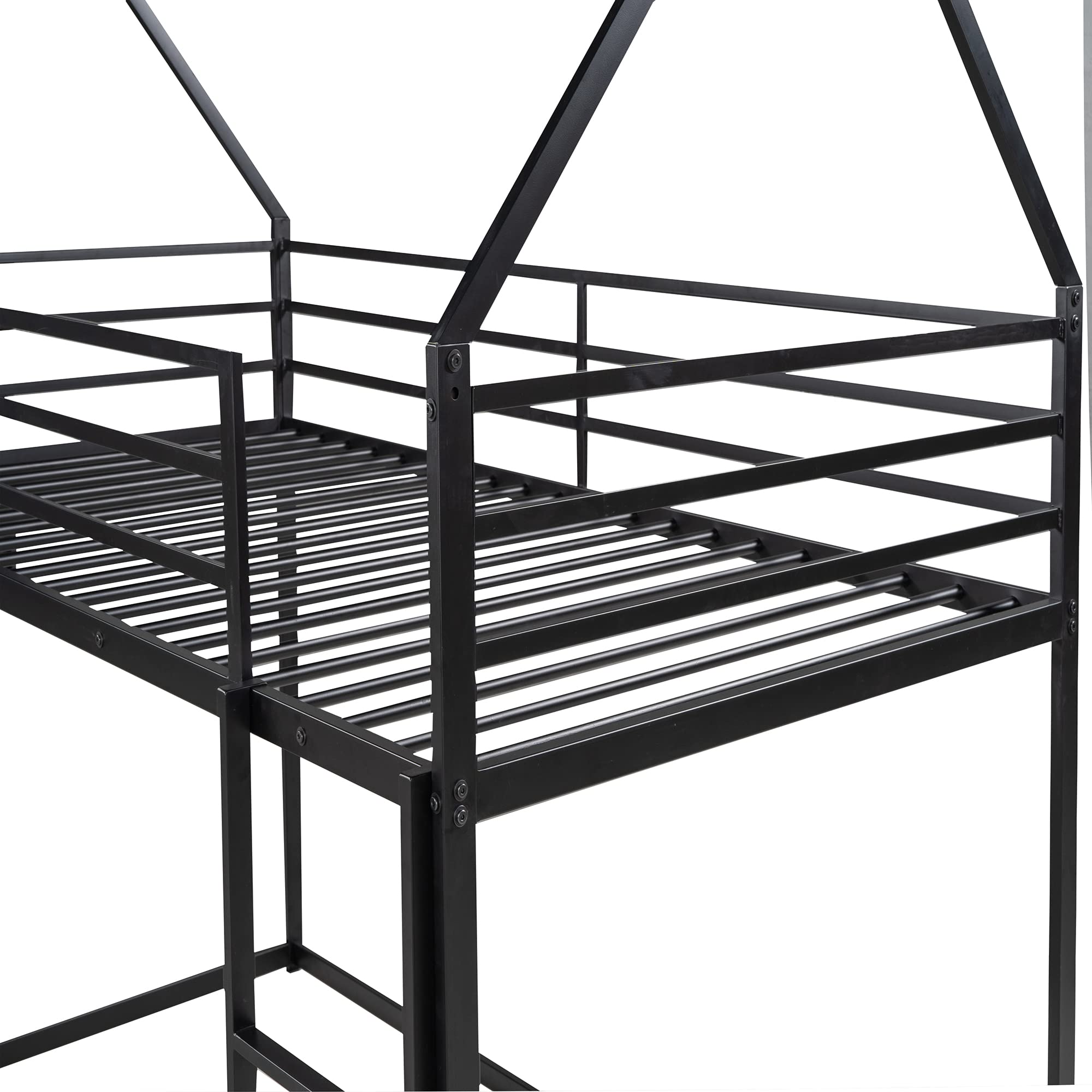 Harper & Bright Designs Twin over Twin House Bunk Bed with Slide and Ladder, Metal Low Bunk Bed Frame for Kids Girls Boys - Black