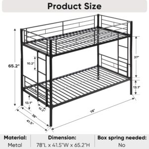 Bunk Bed with Ladder and high Guardrail, Able to Split, Metal Bunk Bed, Storage Space, Noise Free,Twin Over Twin Size Bunk Bed(Black-New)