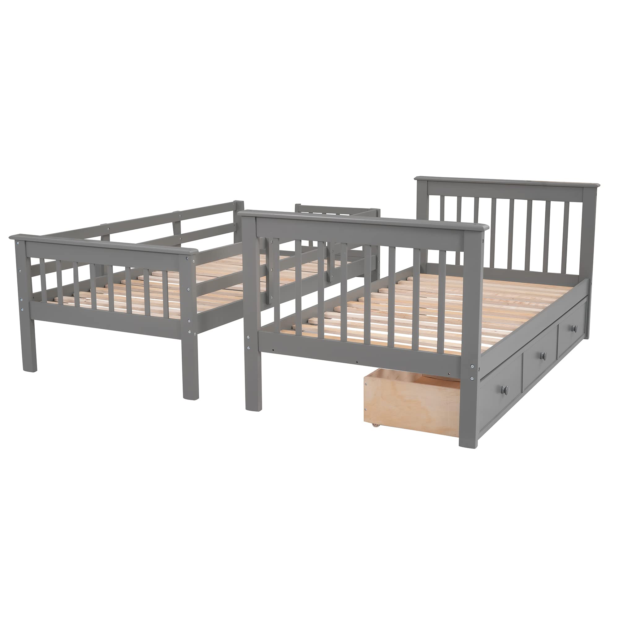 Harper & Bright Designs Twin Over Twin Bunk Bed with Stairs and Guard Rail, Wood Bunk Bed with Storage Drawers Twin Bunk Bed Frame for Bedroom, Dorm, Kids, Teens, Adults (Twin, Gray)