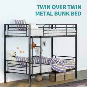 mecor Metal Bunk Bed Twin Over Twin - Sturdy Frame with Safety Guard Rail & Removable Ladder - for Kids/Teens/Adults (Black)