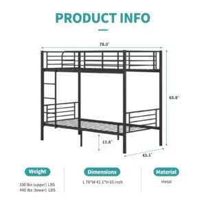 mecor Metal Bunk Bed Twin Over Twin - Sturdy Frame with Safety Guard Rail & Removable Ladder - for Kids/Teens/Adults (Black)