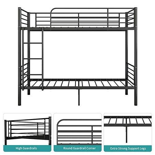 mecor Metal Bunk Bed Twin Over Twin - Sturdy Frame with Safety Guard Rail & Removable Ladder - for Kids/Teens/Adults (Black)