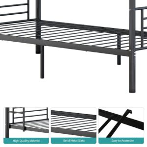 mecor Metal Bunk Bed Twin Over Twin - Sturdy Frame with Safety Guard Rail & Removable Ladder - for Kids/Teens/Adults (Black)