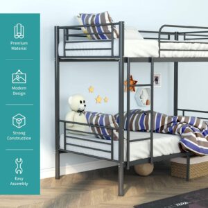 mecor Metal Bunk Bed Twin Over Twin - Sturdy Frame with Safety Guard Rail & Removable Ladder - for Kids/Teens/Adults (Black)