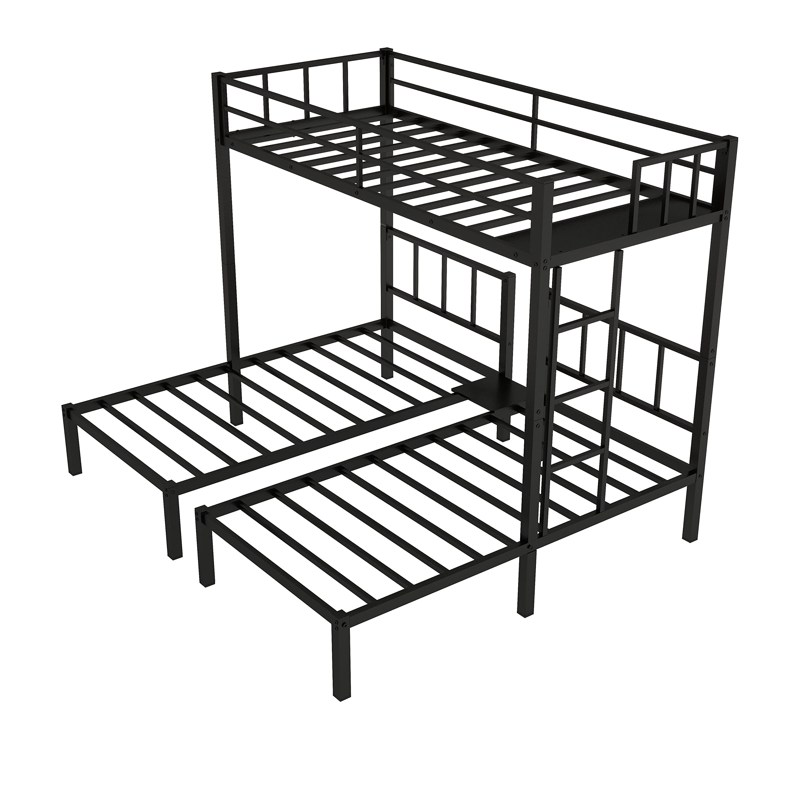 Harper & Bright Designs Twin Over Twin Bunk Beds for 3, Triple Bunk Bed, Metal Triple Bunk Bed with Guardrails, 3 Bunk Beds for Kids, Teens, Boys, Girls (Black)