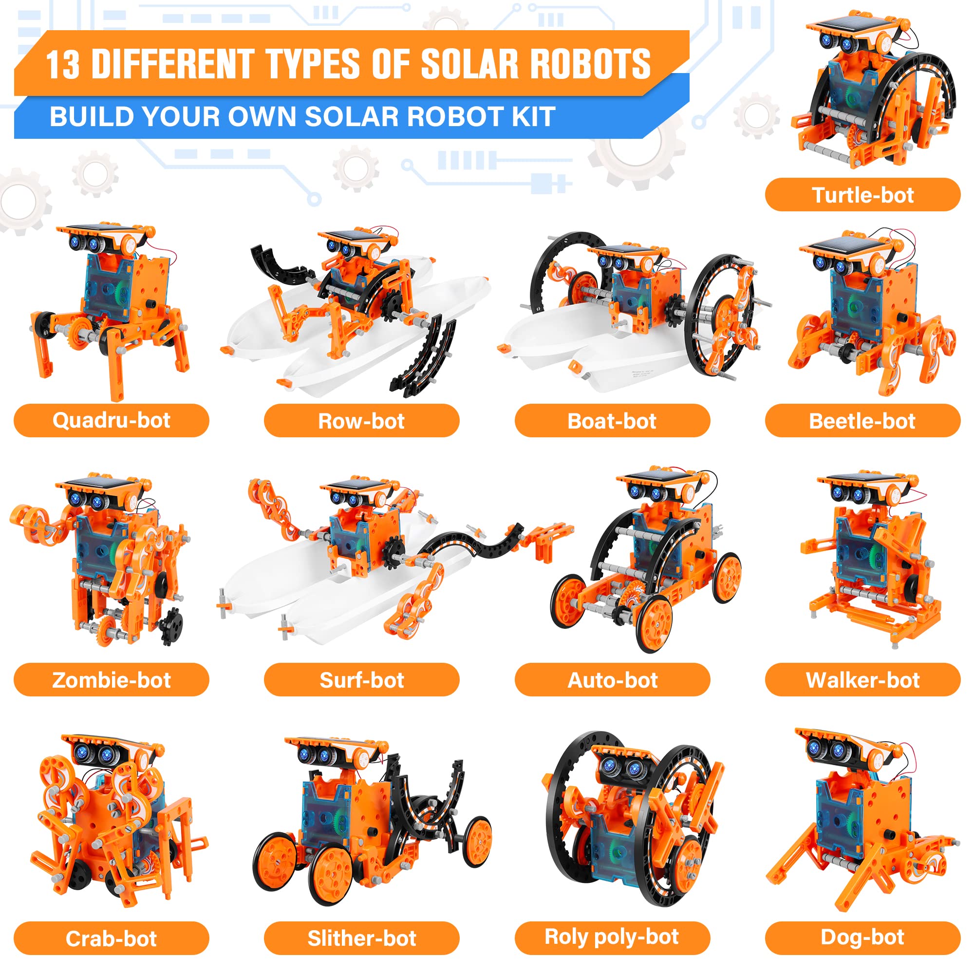 STEM 13-in-1 Education Solar Robot Toys for Age 8-12, DIY Building Science Experiment Robots Kit Birthday Gifts for 8 9 10 11 12 Years Old Boys Girls Kids Teens, Solar Powered by The Sun