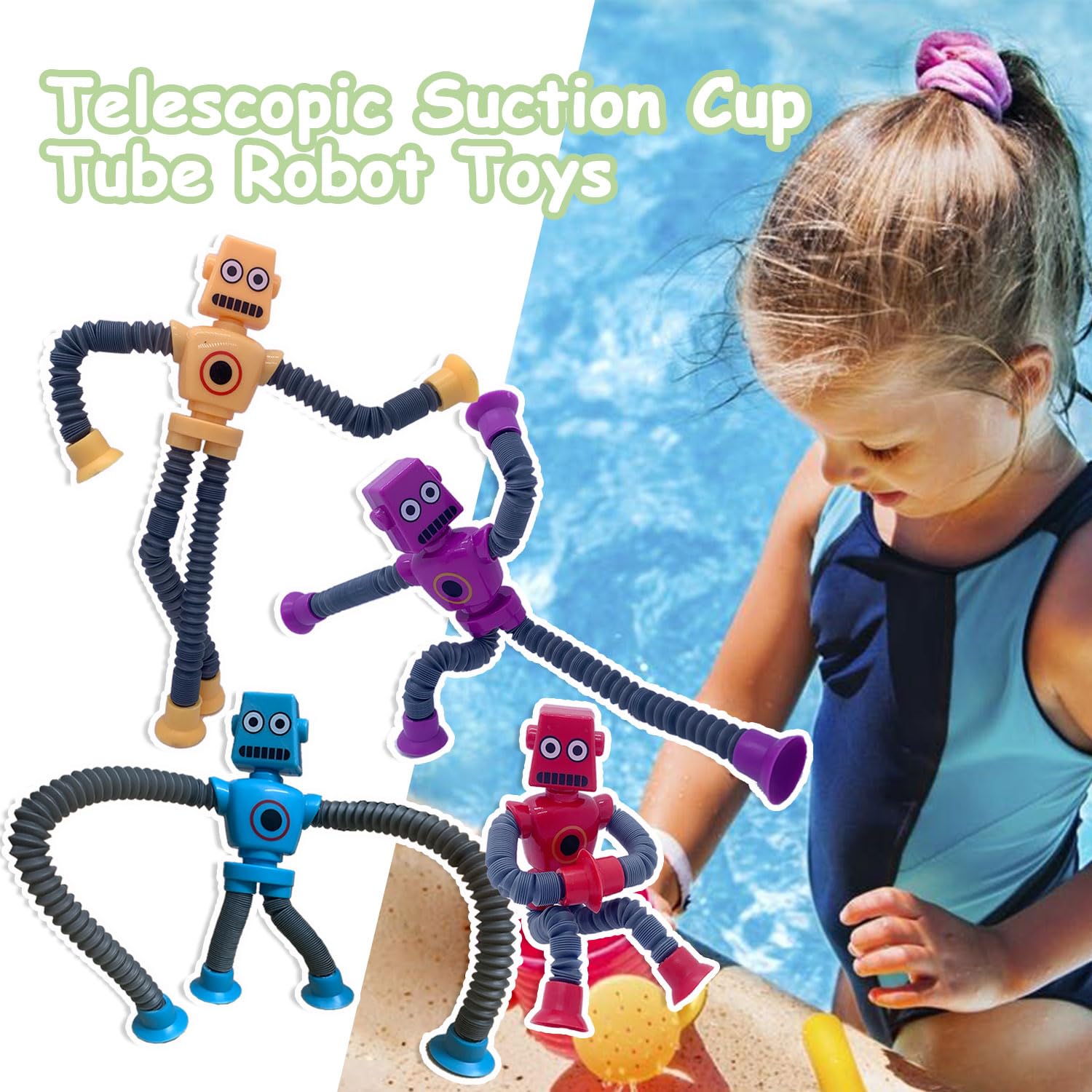 Pop Tubes Robot Toy, 4 Packs Fidget Toys Telescopic Suction Cup Robotics Autism Sensory Toys for Toddlers Boys Girls Educational Classroom Treasure Box Stretchy Robots Party Favors