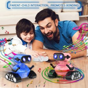 JAMLAMQ Robot Toys for 3 Years Old Boys Girls-Rechargeable Remote Control Robot Toys,Toy with Music and LED Eyes,Emo Robot with Auto-Demonstration,Dance Moves,Kids Toys Gifts (Blue)