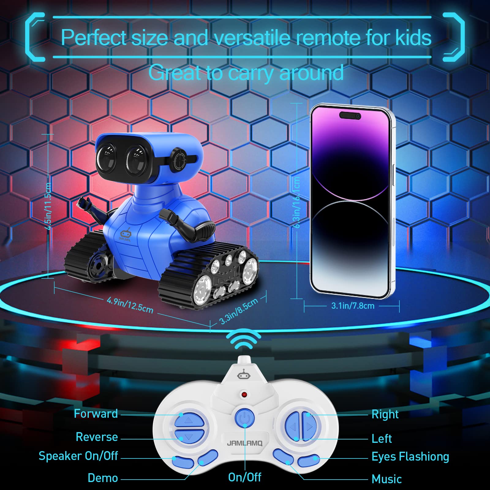 JAMLAMQ Robot Toys for 3 Years Old Boys Girls-Rechargeable Remote Control Robot Toys,Toy with Music and LED Eyes,Emo Robot with Auto-Demonstration,Dance Moves,Kids Toys Gifts (Blue)