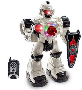 wolvolk 10 channel remote control robot police toy with flashing lights and sounds, great action toy for boys