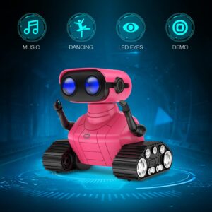 ALLCELE Robot Toys, Rechargeable RC Robots for Kids Boys, Remote Control Toy with Music and LED Eyes, Gift for Children Age 3 Years and Up - Rose Red