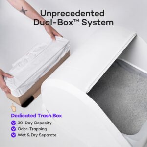 Popur X5 Self-Cleaning Cat Litter Box - Unique Split System, Open Top, 30-Day Capacity - Automatic Litter Scooping Robot, Odor-Seal Disposable Cardboard Bin, 24 Inch Tray, 33 lbs. Load, 99% Leakproof