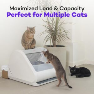 Popur X5 Self-Cleaning Cat Litter Box - Unique Split System, Open Top, 30-Day Capacity - Automatic Litter Scooping Robot, Odor-Seal Disposable Cardboard Bin, 24 Inch Tray, 33 lbs. Load, 99% Leakproof