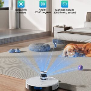 HONITURE Robot Vacuum and Mop Combo, Self Emptying Robotic Vacuum with Lidar Navigation, Smart App Mapping, 3500Pa Suction, Ideal for Pet Hair Carpet Hard Floor,Q6 SE