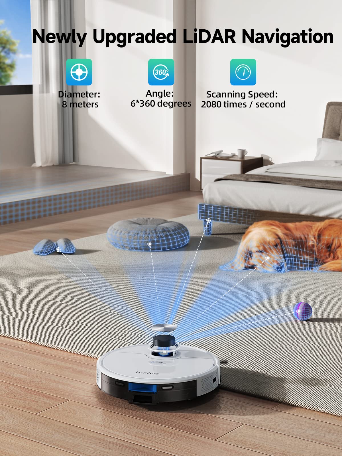 HONITURE Robot Vacuum and Mop Combo, Self Emptying Robotic Vacuum with Lidar Navigation, Smart App Mapping, 3500Pa Suction, Ideal for Pet Hair Carpet Hard Floor,Q6 SE