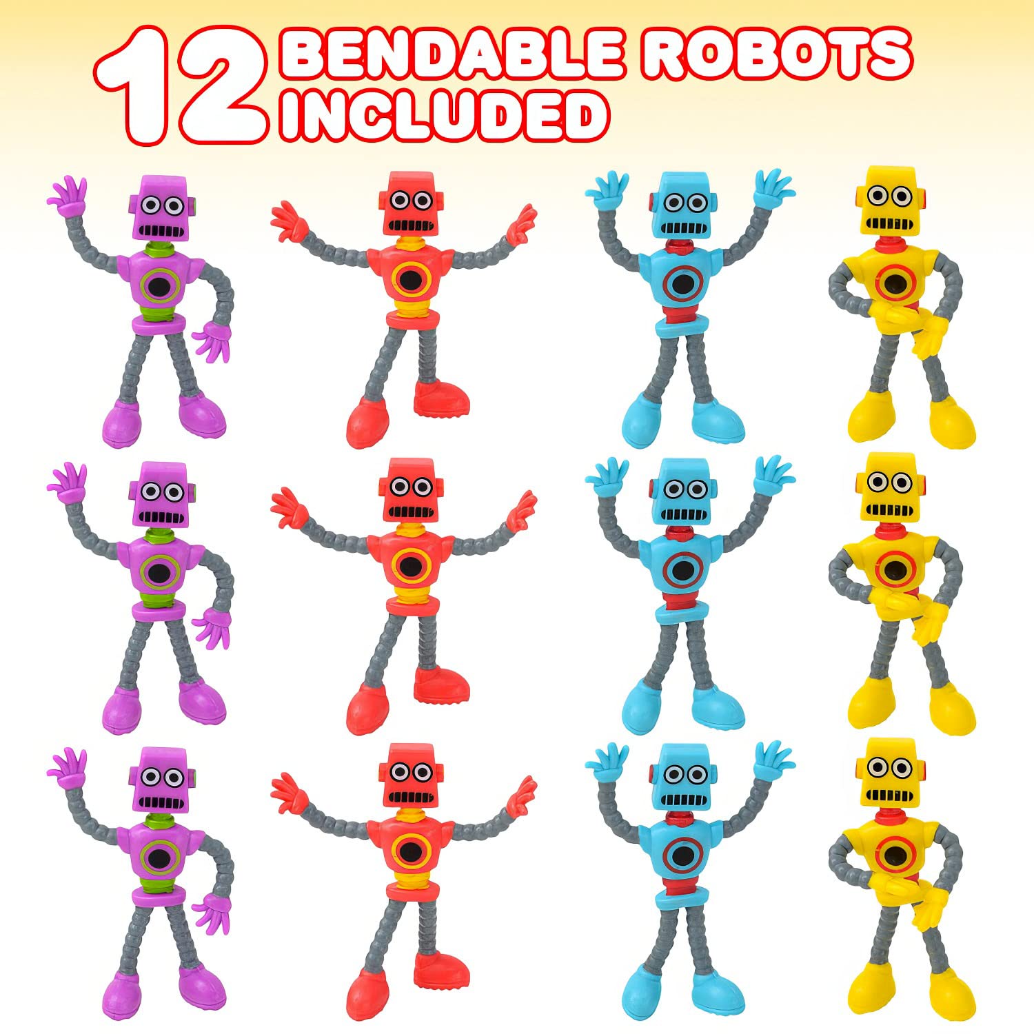 ArtCreativity Bendable Robot Figures, Set of 12 Flexible Men, Birthday Party Favors for Boys and Girls, Stress Relief Fidget Toys for Kids and Adults, Goody Bag Stuffers, Piñata Fillers