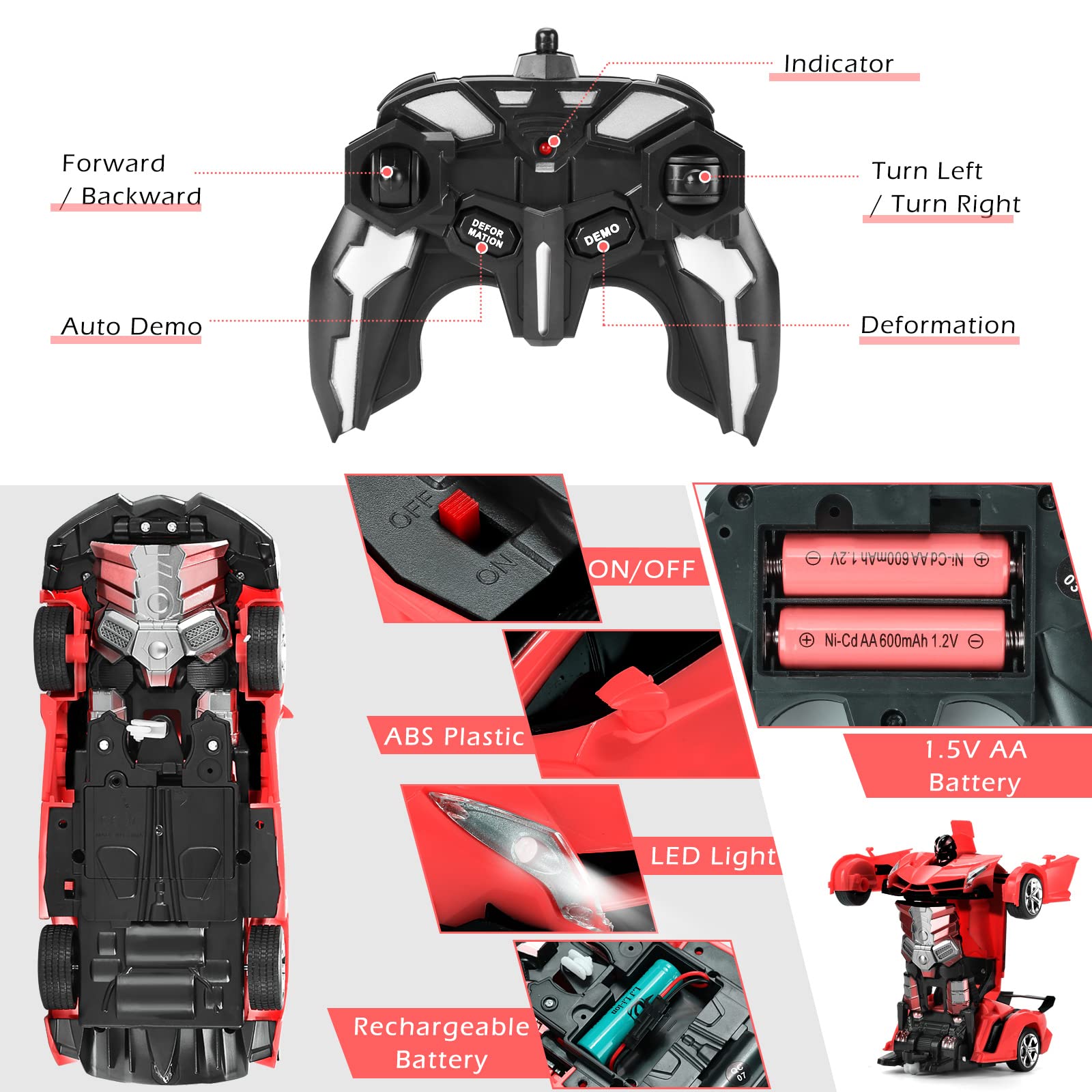 Dolanus Remote Control Car - Transform Robot RC Cars Contains All Batteries: One-Button Deformation and 360 Degree Rotating Drifting, Present Christmas Birthday Gift for Boys/Girls